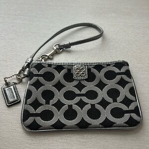 Coach Wristlet Wallet Julia OP Art - Black Gunmetal Silver Coin Purse Wristlet